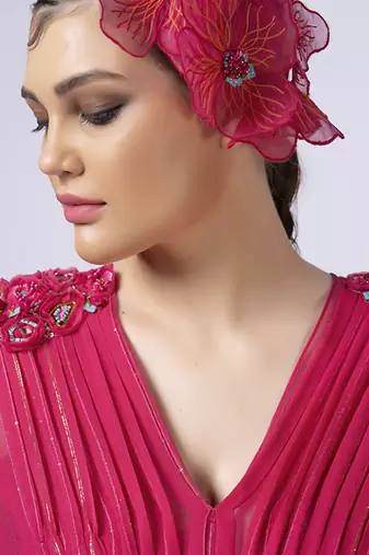 Pink georgette plain kaftan with inner