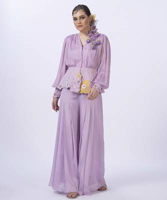Purple polyester plain co ord set 1