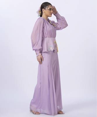 Purple polyester plain co ord set 4