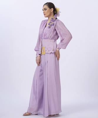 Purple polyester plain co ord set 5