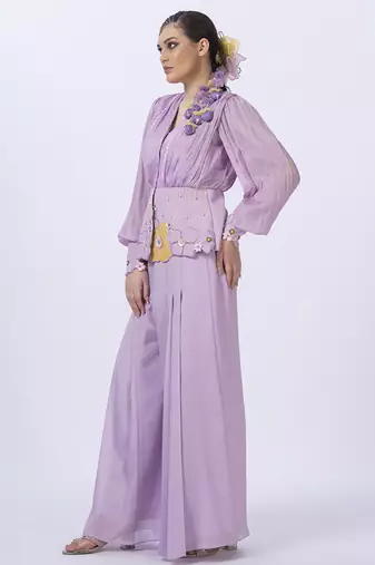 Purple polyester plain co ord set