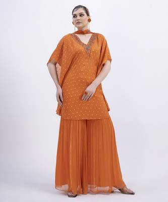 Orange chanderi plain sharara set 1