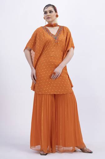 Orange chanderi plain sharara set