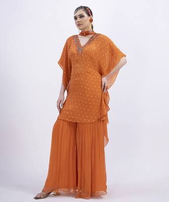 Orange chanderi plain sharara set 2
