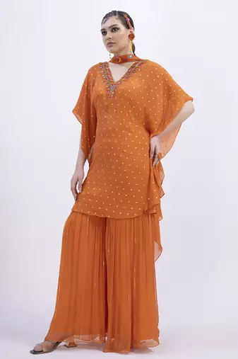 Orange chanderi plain sharara set