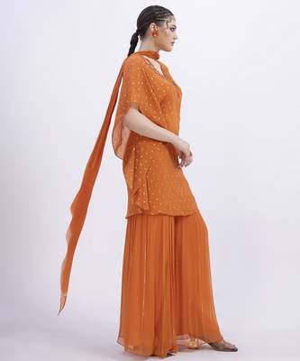 Orange chanderi plain sharara set 3