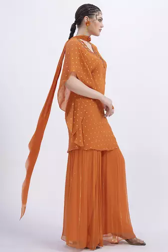 Orange chanderi plain sharara set