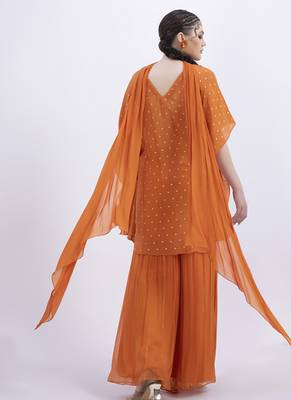 Orange chanderi plain sharara set 4