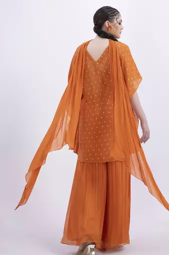 Orange chanderi plain sharara set
