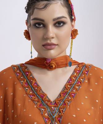 Orange chanderi plain sharara set 5