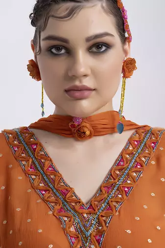 Orange chanderi plain sharara set