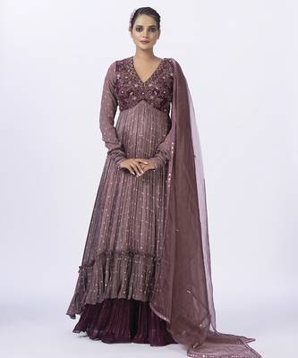 Wine organza embroidered gharara sets 1