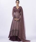 Wine organza embroidered gharara sets
