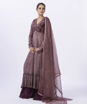 Wine organza embroidered gharara sets 2