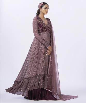 Wine organza embroidered gharara sets 3