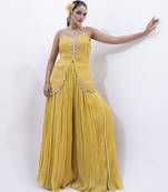 Yellow organza embroidered sharara with top & dupatta