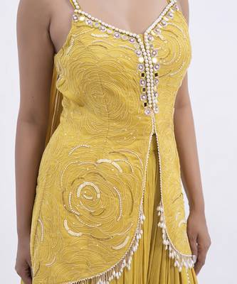 Yellow organza embroidered sharara with top & dupatta 2
