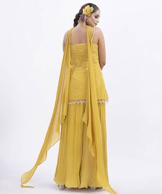 Yellow organza embroidered sharara with top & dupatta 4