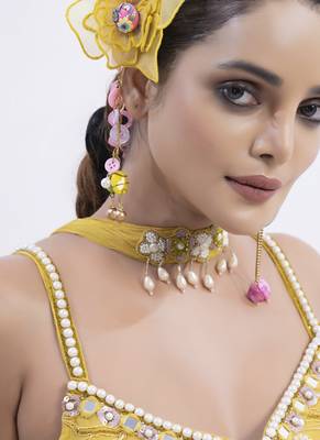 Yellow organza embroidered sharara with top & dupatta 5