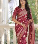 Soft chanderi with hand-block printed saree with blouse piece