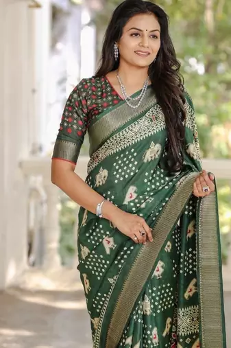 Soft chanderi with hand-block printed saree with blouse piece