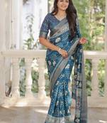 Soft chanderi with hand-block printed saree with blouse piece
