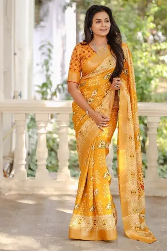 Soft chanderi with hand-block printed saree with blouse piece