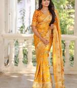 Soft chanderi with hand-block printed saree with blouse piece