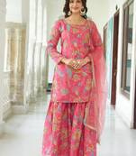 Multicolour chinon silk with embroidery sharara suit