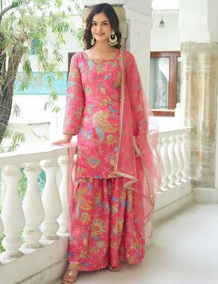 Multicolour chinon silk with embroidery sharara suit 3