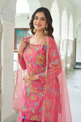 Multicolour chinon silk with embroidery sharara suit 4