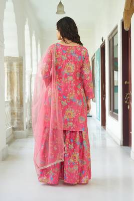 Multicolour chinon silk with embroidery sharara suit 5