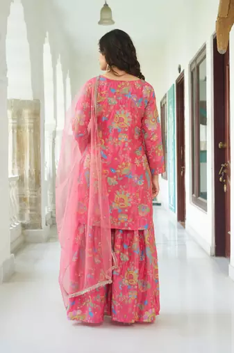 Multicolour chinon silk with embroidery sharara suit