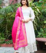 Off white faux georgette embroidery work gown