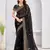 Black zari embroidered silk blend saree with blouse piece