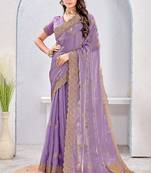 Lavender zari embroidered silk blend saree with blouse piece