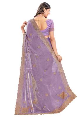 Lavender zari embroidered silk blend saree with blouse piece 5