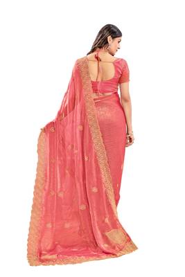 Gajri pink zari embroidered silk blend saree with blouse piece 5