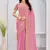 Pink zari embroidered silk blend saree with blouse piece