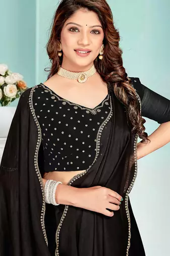 Black handwork zarkan border designer chiffon saree with blouse piece