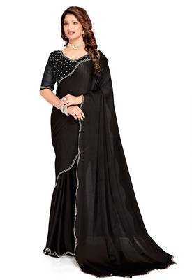 Black handwork zarkan border designer chiffon saree with blouse piece 4