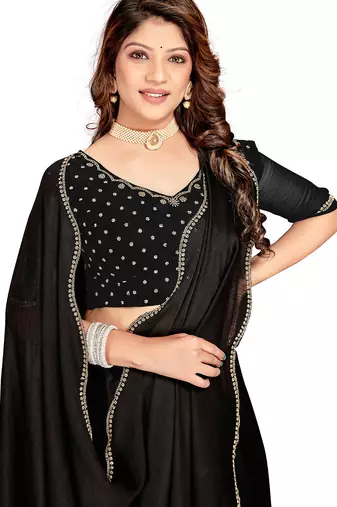 Black handwork zarkan border designer chiffon saree with blouse piece