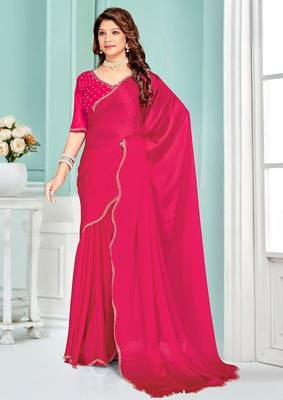 Rani handwork zarkan border designer chiffon saree with blouse piece 1