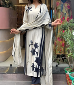 White cotton embroidery thread hand work Kurta sets