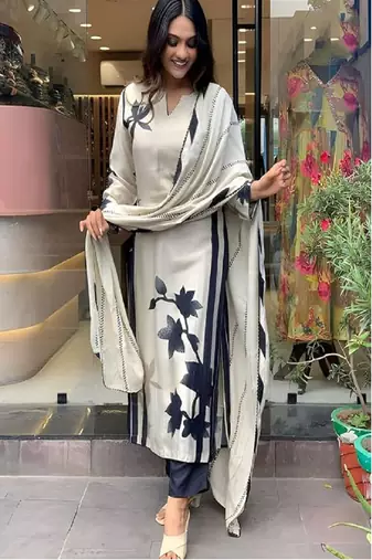 White cotton embroidery thread hand work Kurta sets