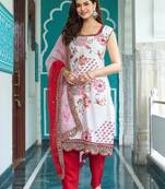 Cream Satin Digital Print With Lace Work Kurta Pant Set