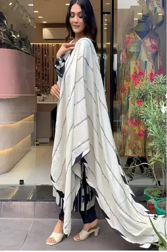 White cotton embroidery thread hand work Kurta sets