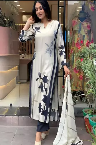 White cotton embroidery thread hand work Kurta sets