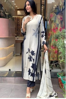 White cotton embroidery thread hand work Kurta sets 5