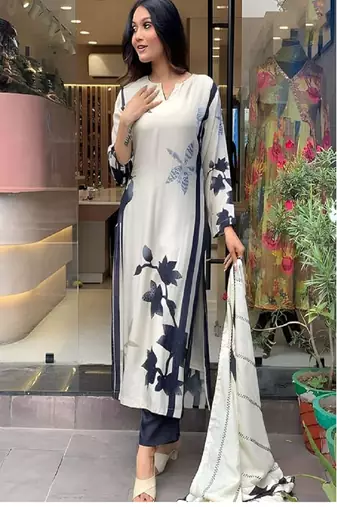 White cotton embroidery thread hand work Kurta sets